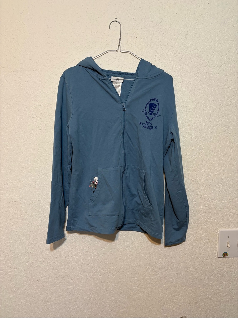 Disney Ratatouille Slate Blue Zip-Up Hooded Sweatshirt with Remy Patch